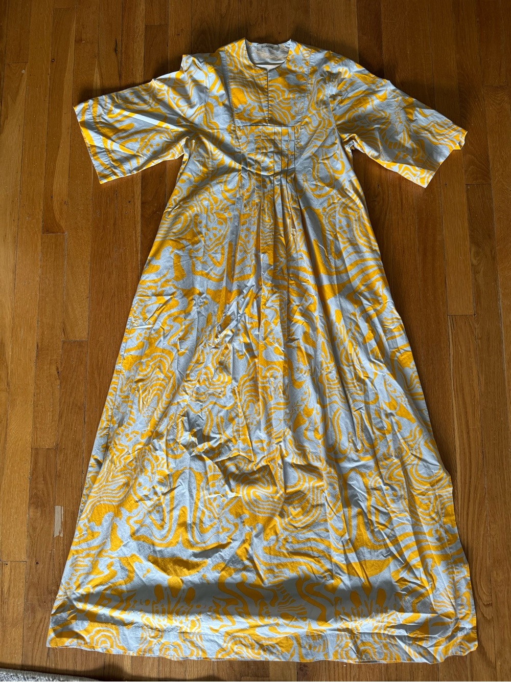 Rodebjar Women’s Midi Dress in Yellow and White Swirl Print